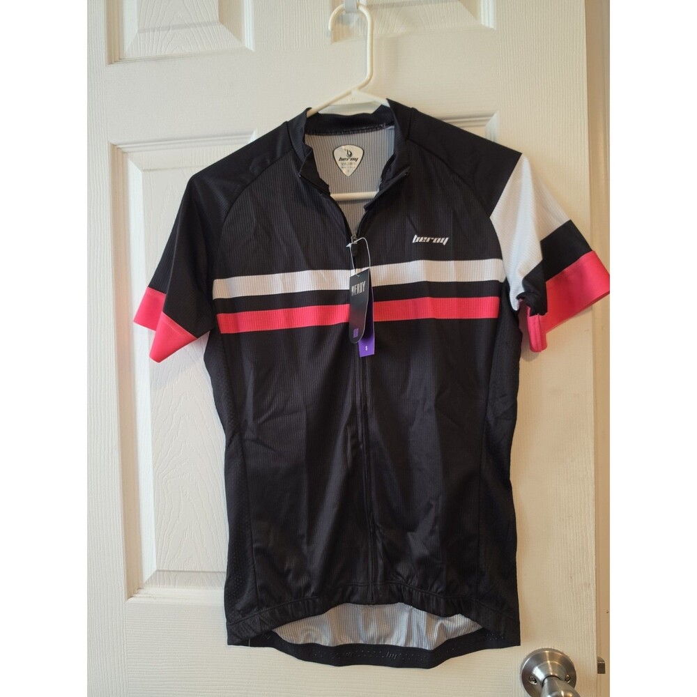 BEROY Women's Cycling Jersey Short Sleeve Bike Shirt Full Zip Black Pink White -